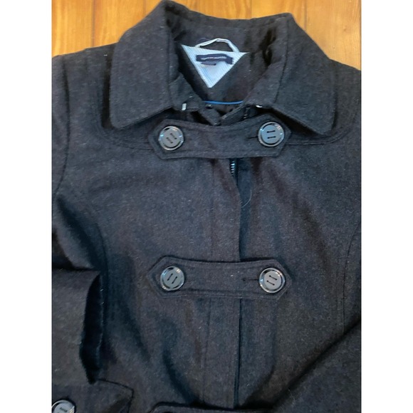 Tommy Hilfiger Pea Coat Sz M  Black Wool Blend Double Breasted Lined Women's - Picture 3 of 8